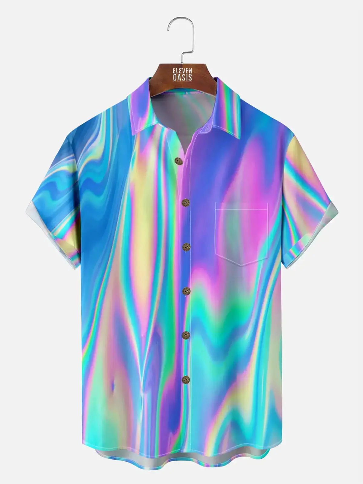 Men's Casual Blue Iridescent Short Sleeve Shirt ElevenOasis