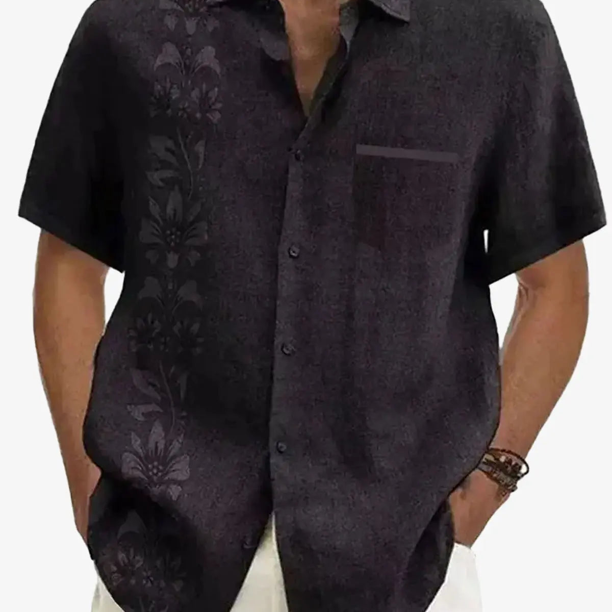 Men's Unilateral Striped Flower Vacation Casual Short Sleeve Shirt ElevenOasis