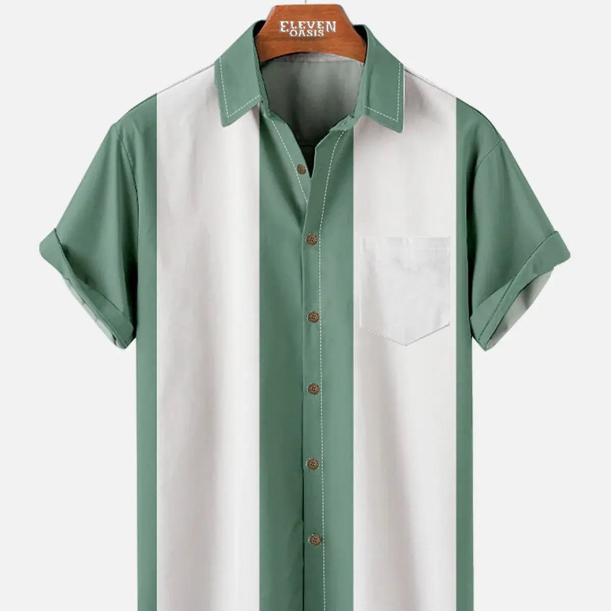 Men's Basic 50s Style Bowling Short Sleeve Shirt ElevenOasis