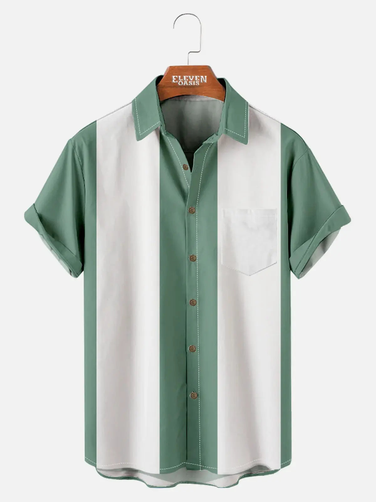 Men's Basic 50s Style Bowling Short Sleeve Shirt ElevenOasis