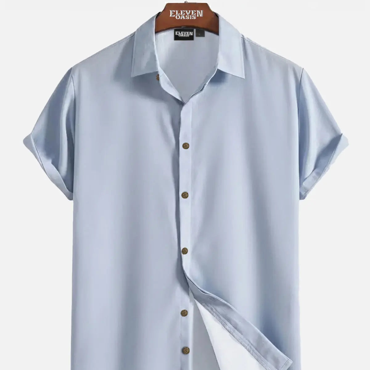 Men's Casual Linen-Feel Loose Printed Solid Color Button Short Sleeve Shirt ElevenOasis