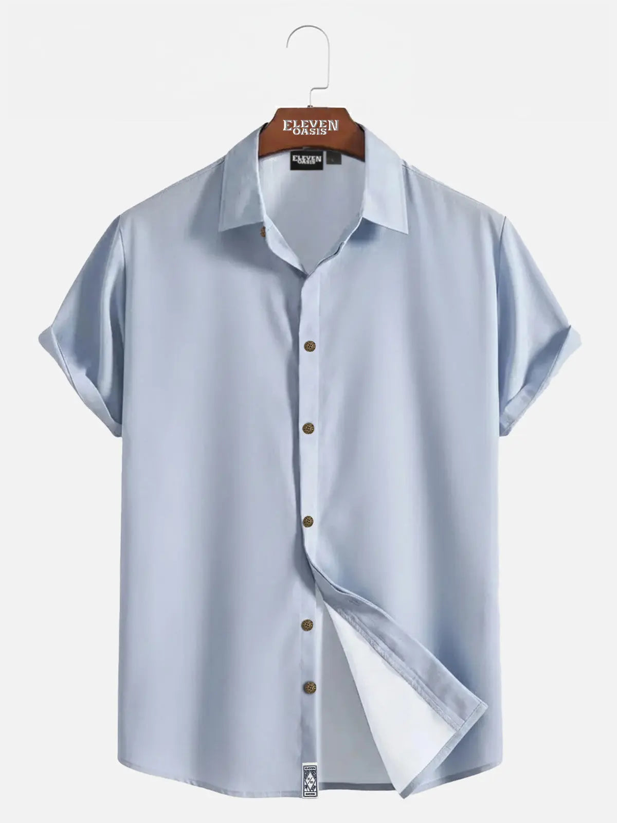 Men's Casual Linen-Feel Loose Printed Solid Color Button Short Sleeve Shirt ElevenOasis