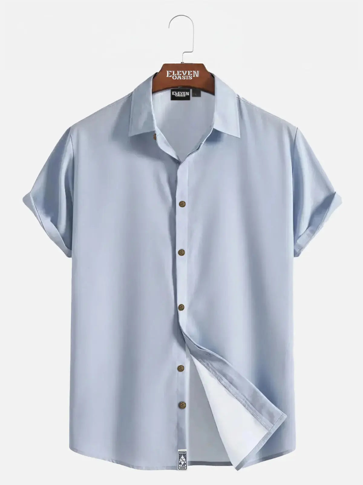 Men's Casual Linen-Feel Loose Printed Solid Color Button Short Sleeve Shirt ElevenOasis
