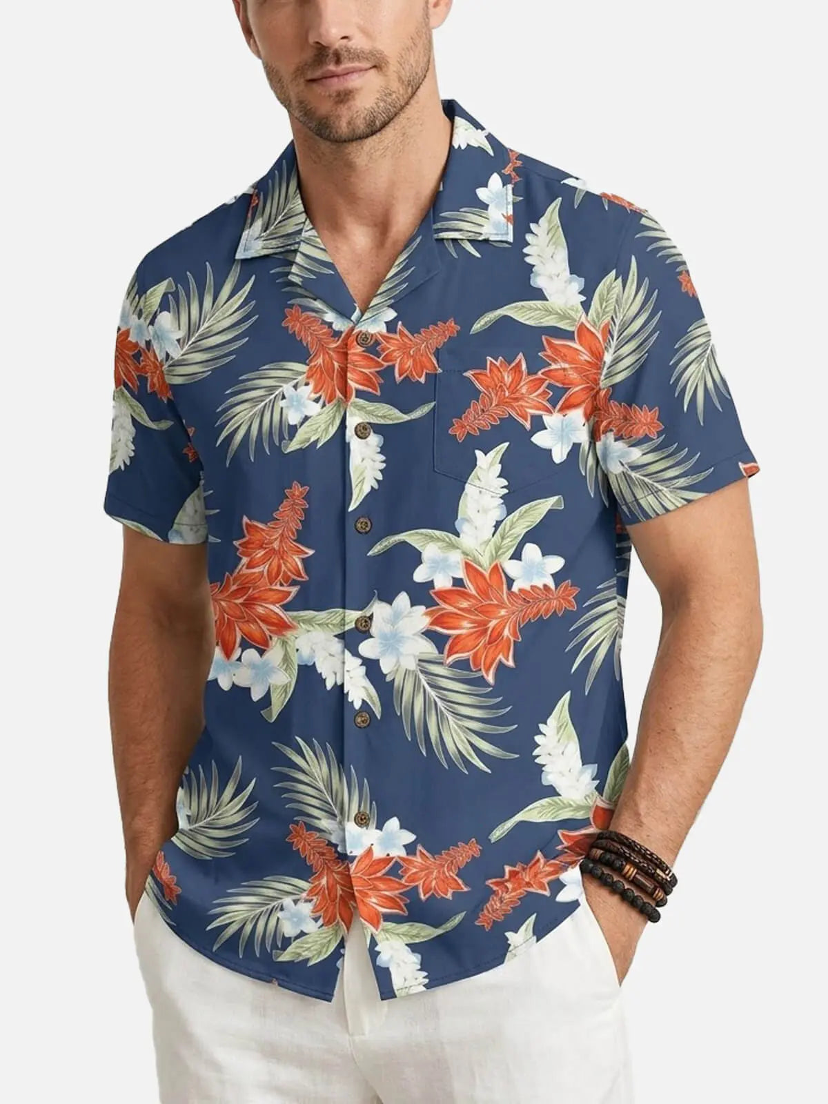 Men's Tropical Palm Floral Short Sleeve Shirt ElevenOasis