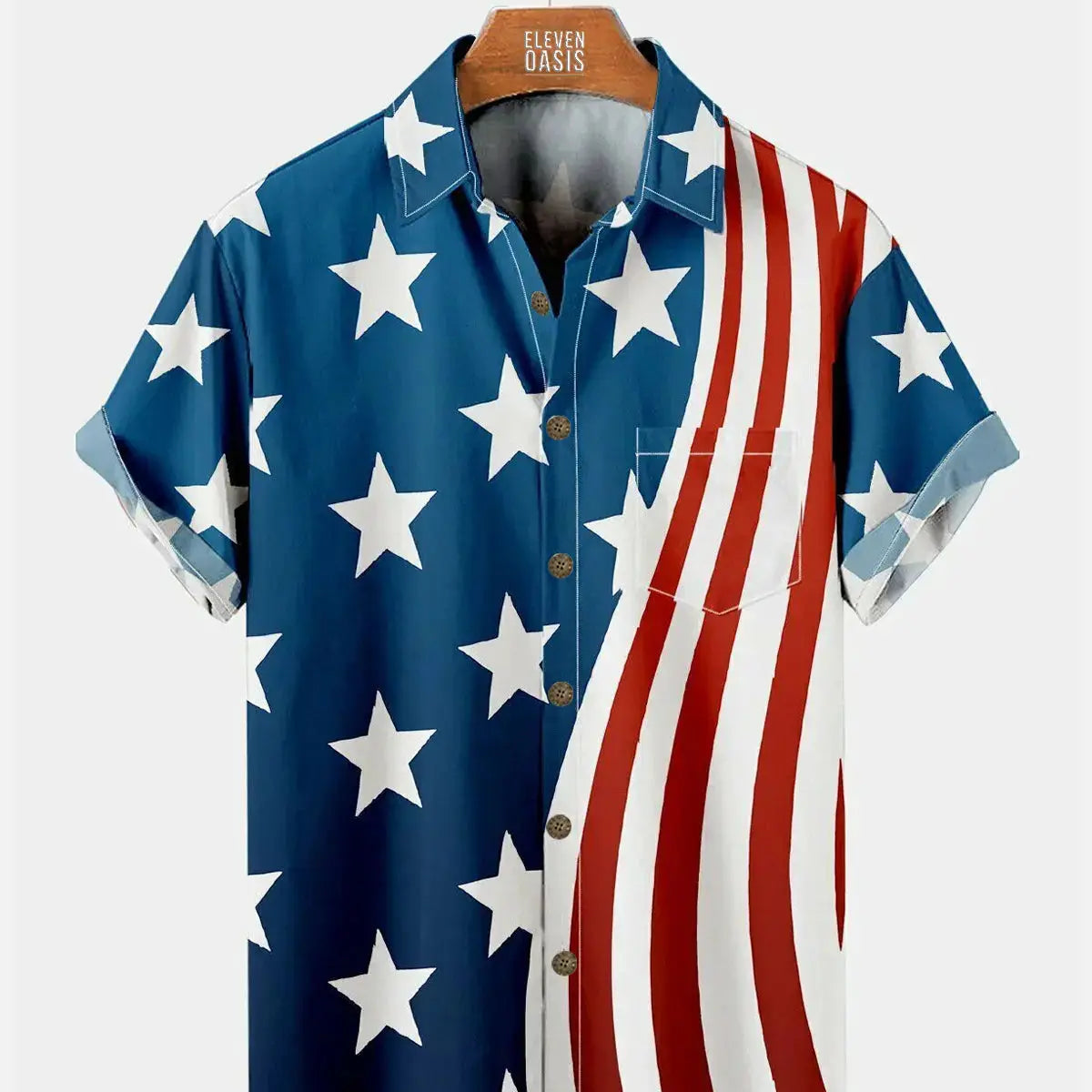 Independence Day Striped Star Pattern Men's Short Sleeve Pocket ShirtMens short sleeve shirts Big and tall Mens shirts Short sleeve shirts for men Mens 4xl shirts Casual short sleeve shirts