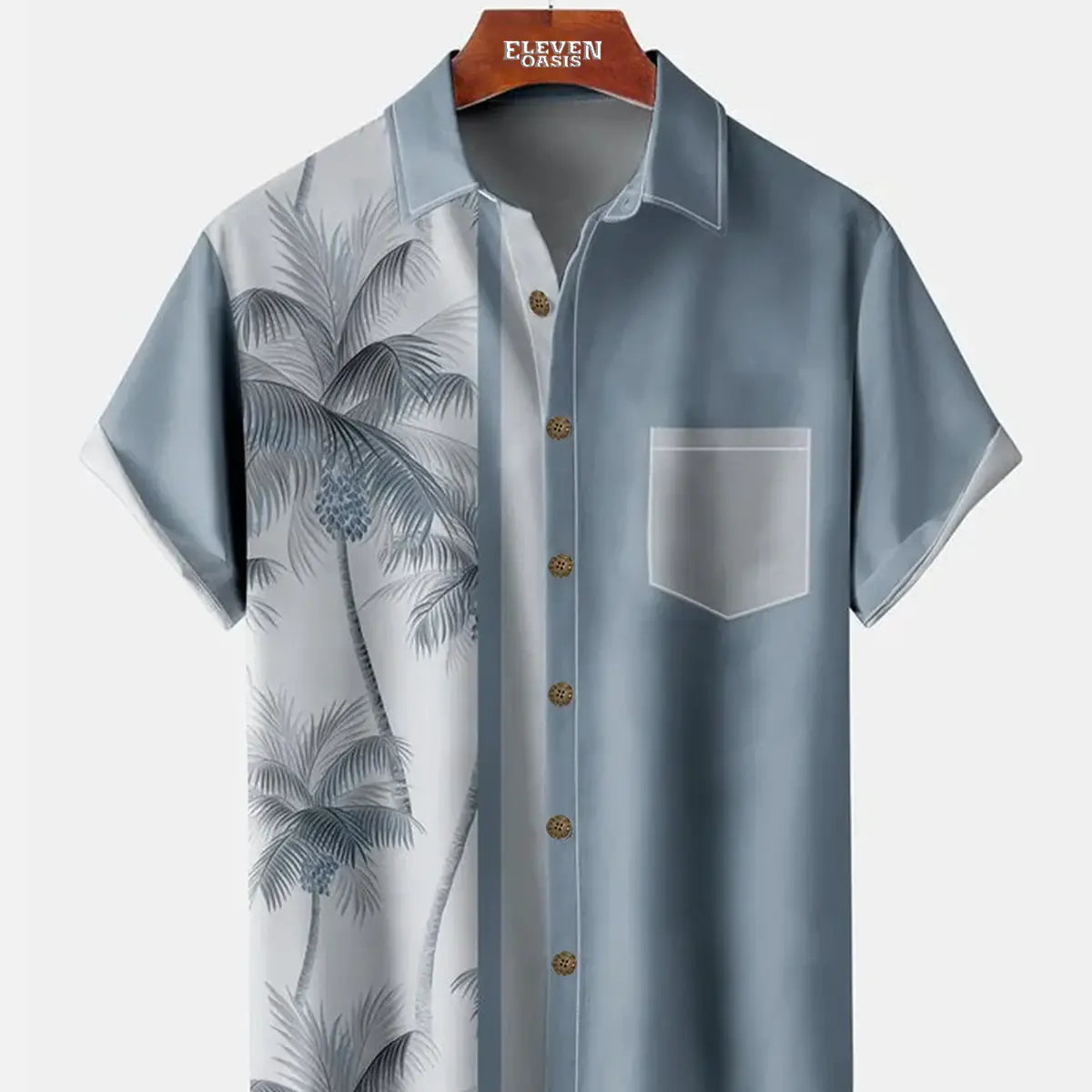 Men's Coconut Tree Casual Breathable Short Sleeve Hawaiian Shirt ElevenOasis