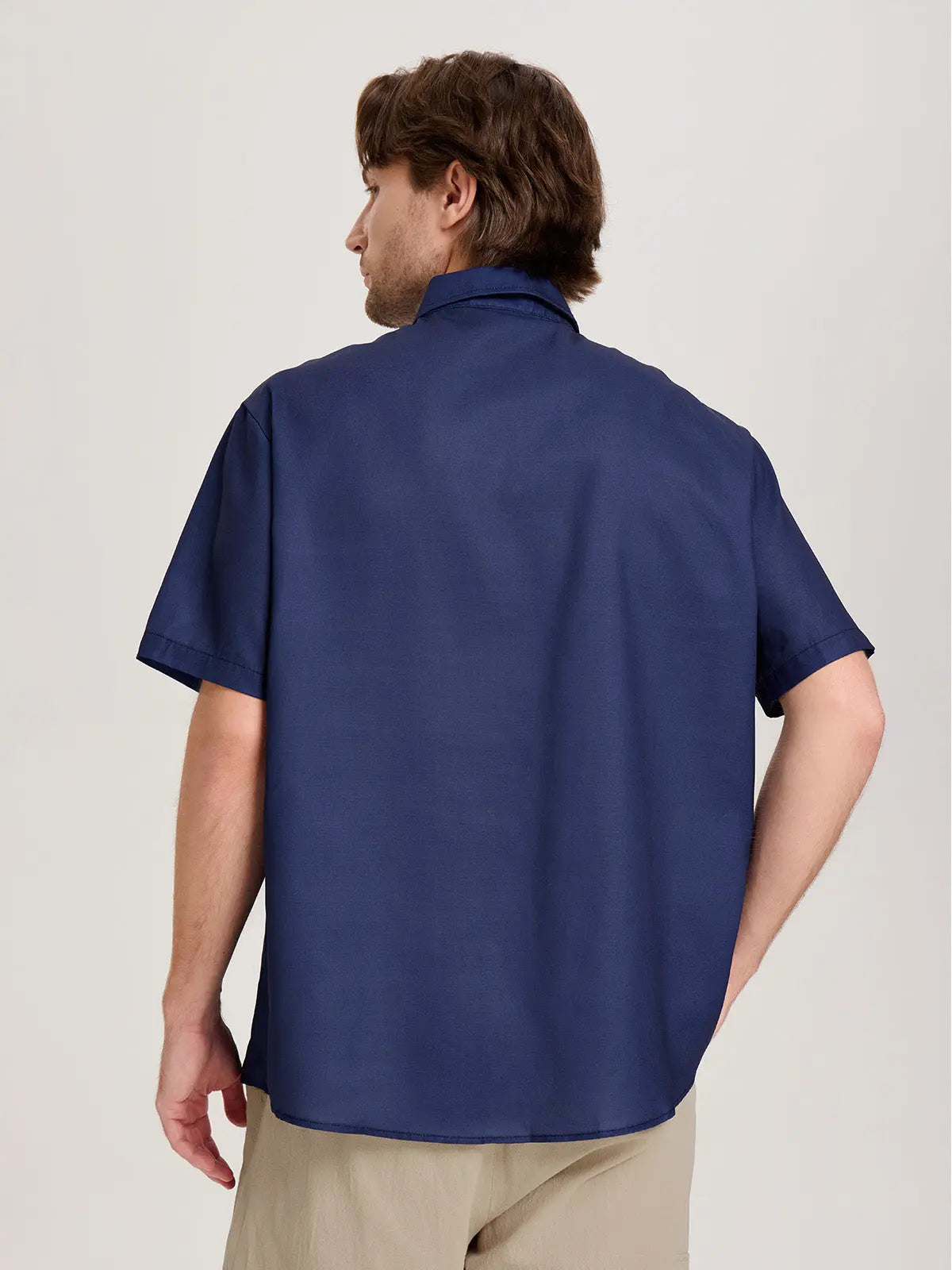 Men's Casual Linen-Feel Loose Printed Solid Color Button Short Sleeve Shirt ElevenOasis