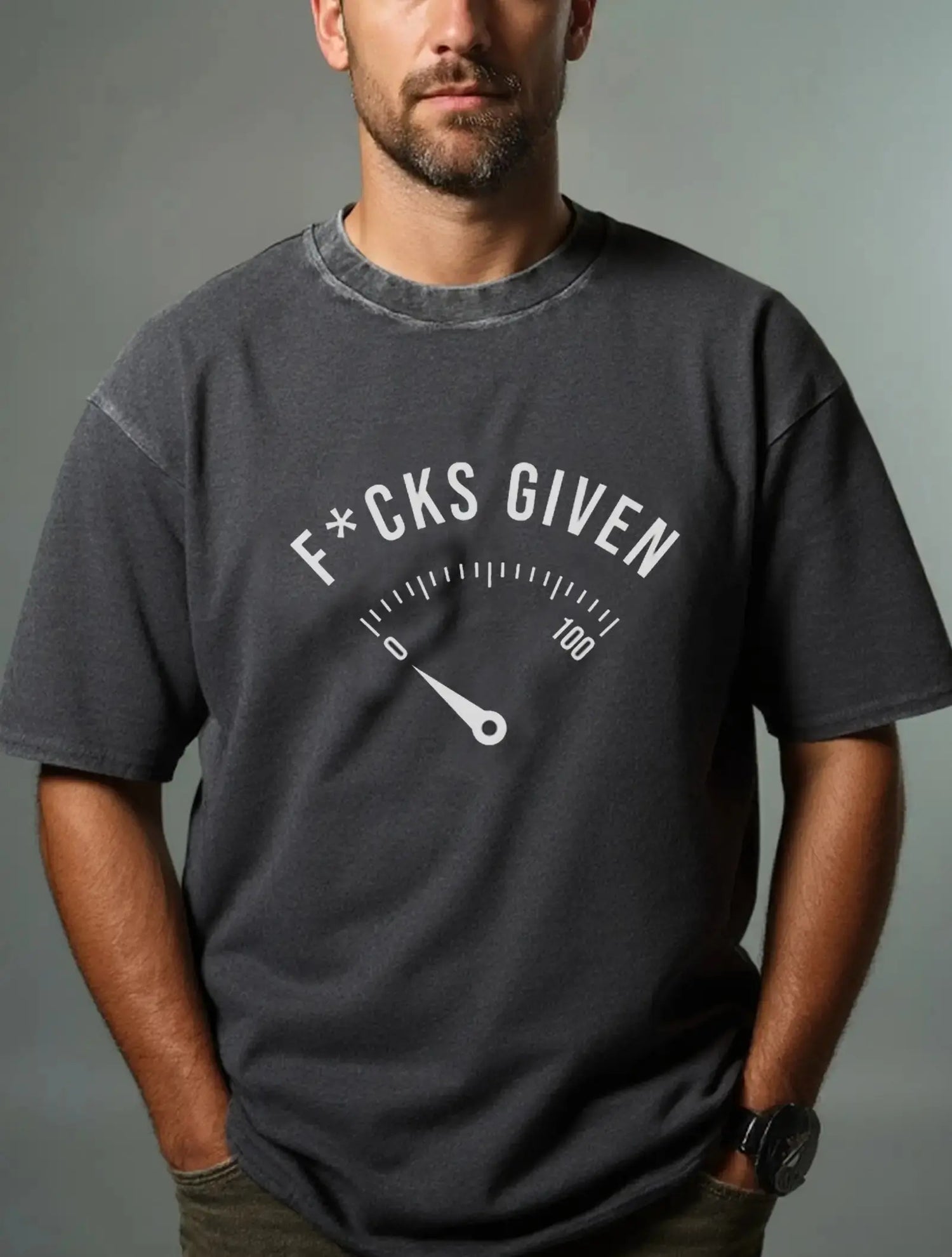 Zero F*cks Given Gauge Meter Acid Wash Cotton T-Shirt Eleven Oasis