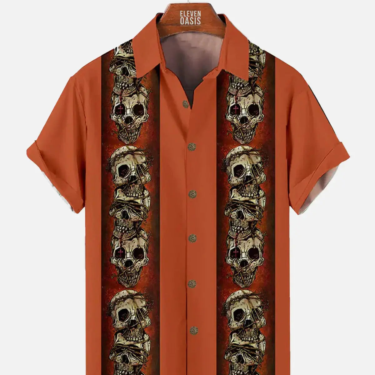 Men's Halloween Skull Contrast Print Short Sleeve Bowling ShirtMens short sleeve shirts Big and tall Mens shirts Short sleeve shirts for men Mens 4xl shirts Casual short sleeve shirts