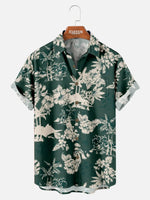 Men's Hawaiian Palm Landscape Floral Print Short Sleeve Shirt ElevenOasis