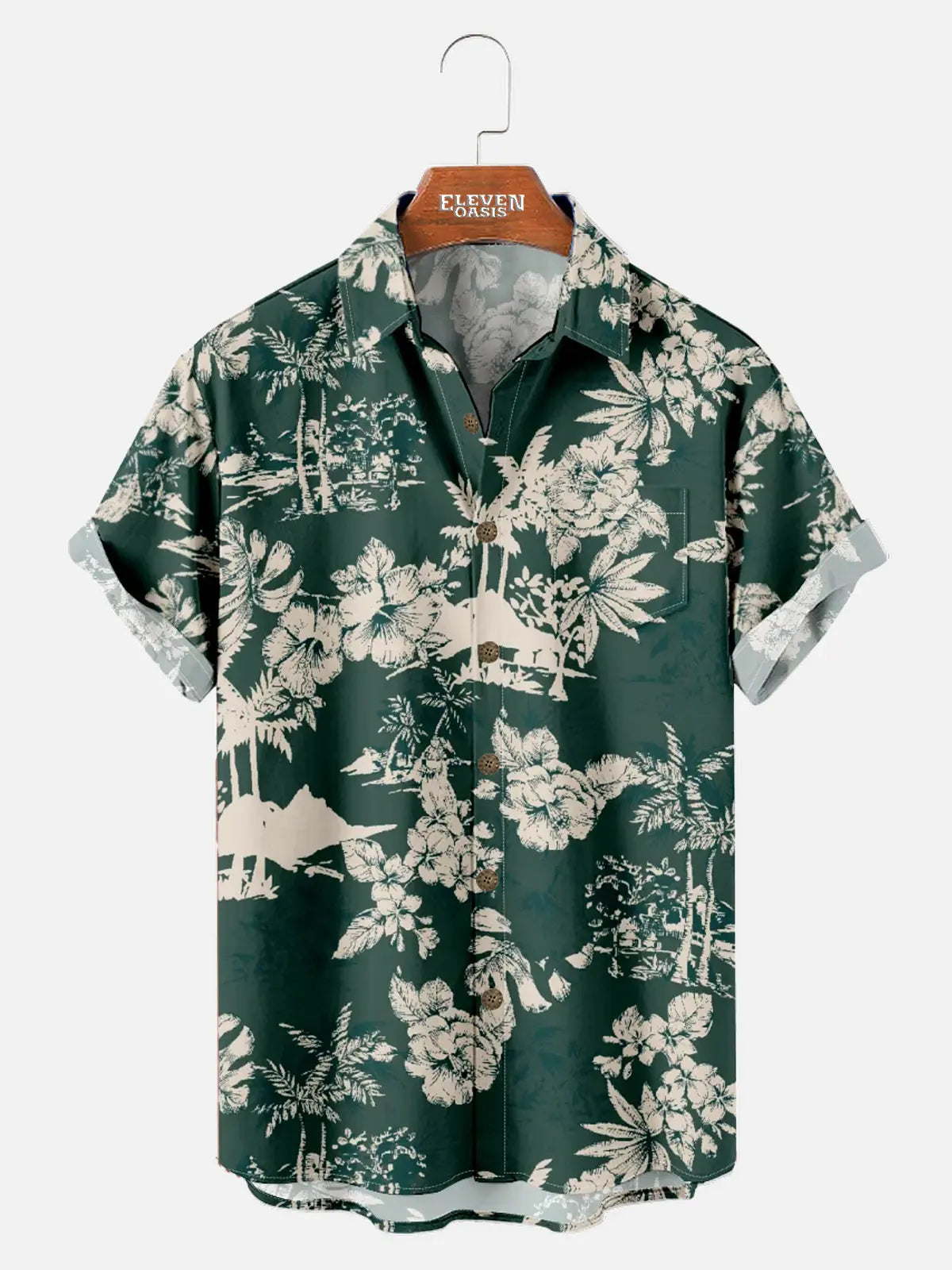 Men's Hawaiian Palm Landscape Floral Print Short Sleeve Shirt ElevenOasis