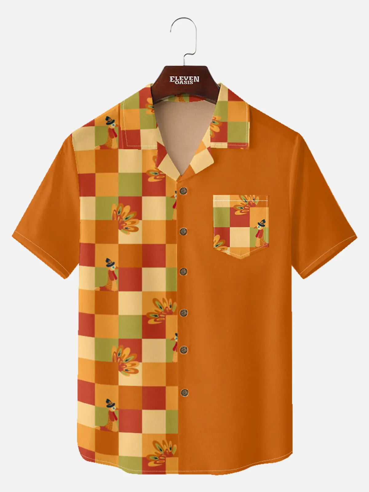 Tall Men's Thanksgiving Plaid Turkey Short Sleeve Shirt Eleven Oasis