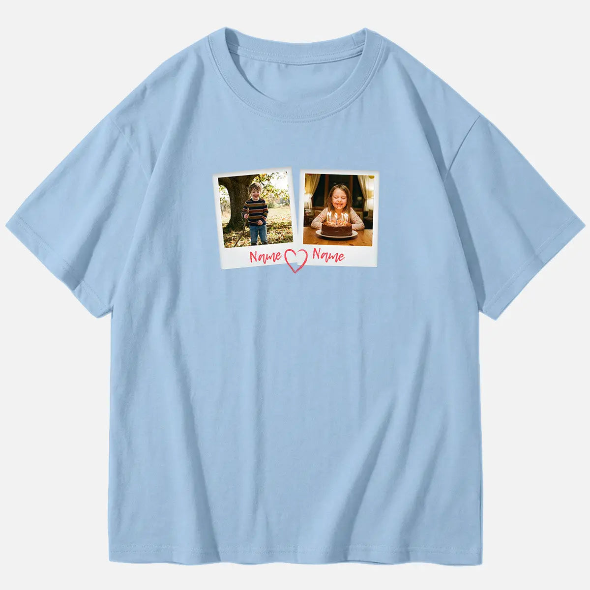 Custom Photos & Names Cotton Short Sleeve T-Shirt Eleven Oasis