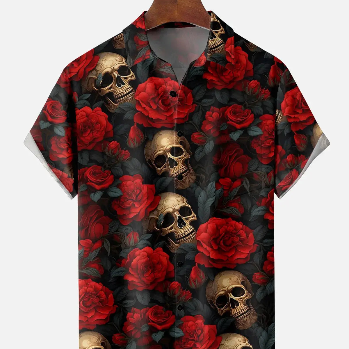 Men's Skulls and Roses Short Sleeve Casual ShirtMens short sleeve shirts Big and tall Mens shirts Short sleeve shirts for men Mens 4xl shirts Casual short sleeve shirts