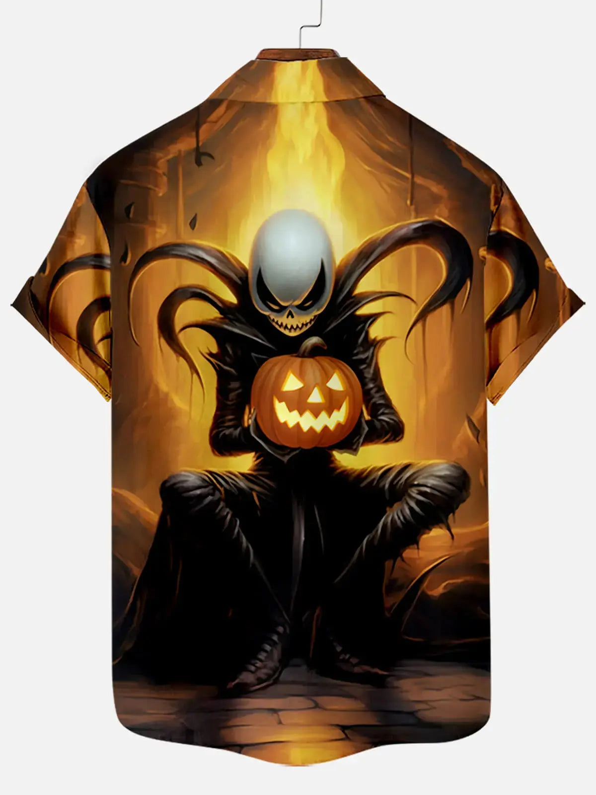 Tall Men's Pumpkin Reaper Halloween Short Sleeve Shirt Eleven Oasis