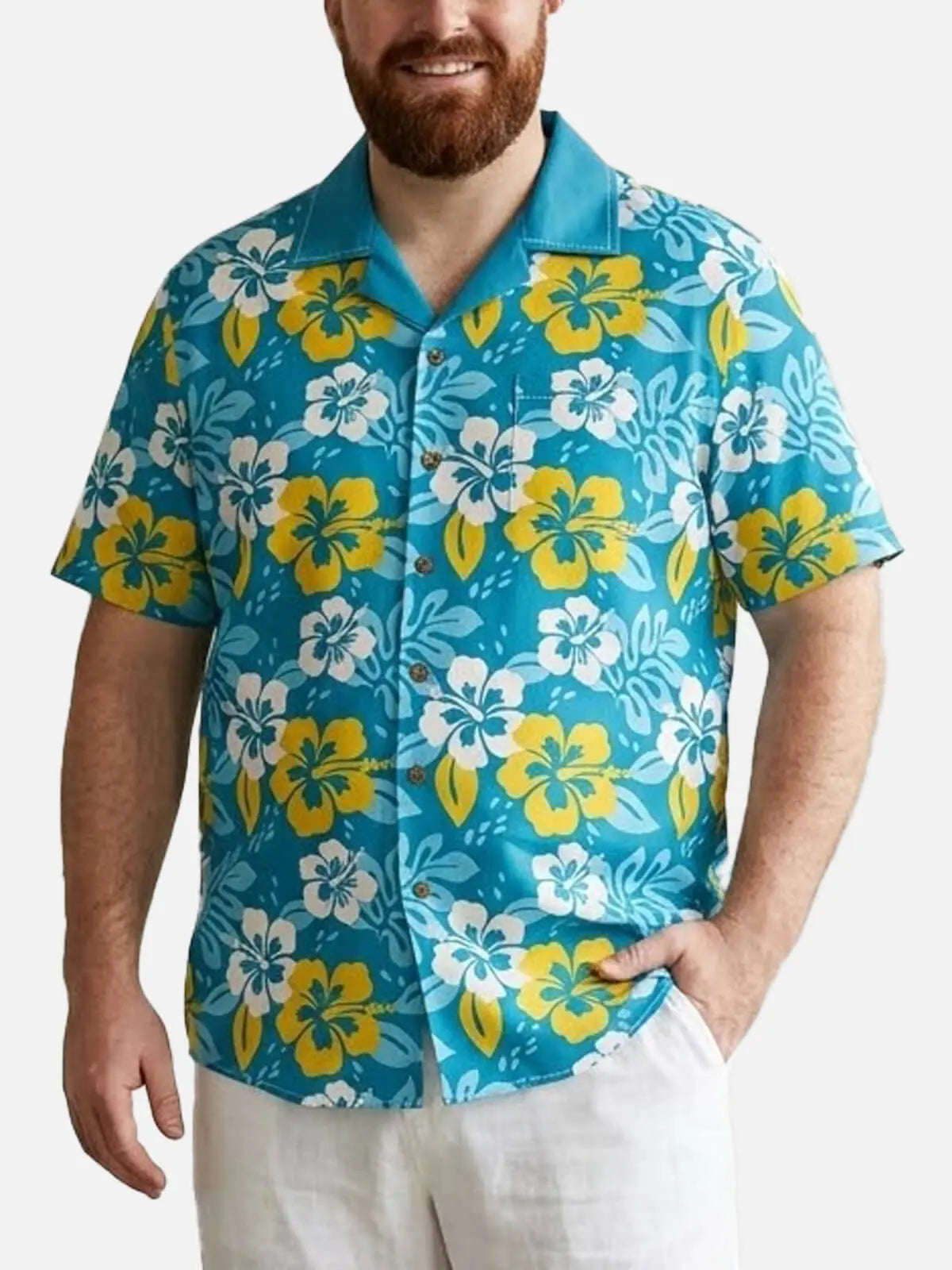 Tall Men's Tropical Vibrant Hibiscus Short Sleeve Shirt Eleven Oasis