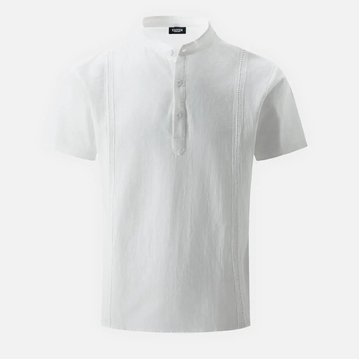 Men's Guayabera-Inspired Classic Cotton-Linen Short Sleeve Henley Shirt Eleven Oasis