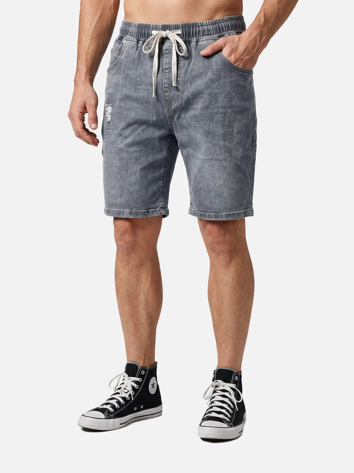 Men's Stretch Cotton Distressed Denim Shorts Eleven Oasis