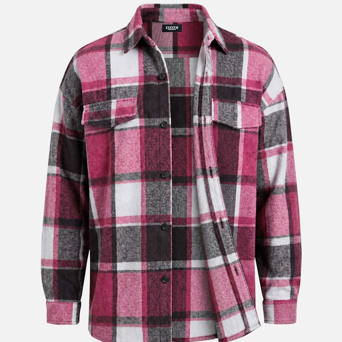 Men's Brushed Overscale Plaid Double Pocket Long Sleeve Shirt Eleven Oasis