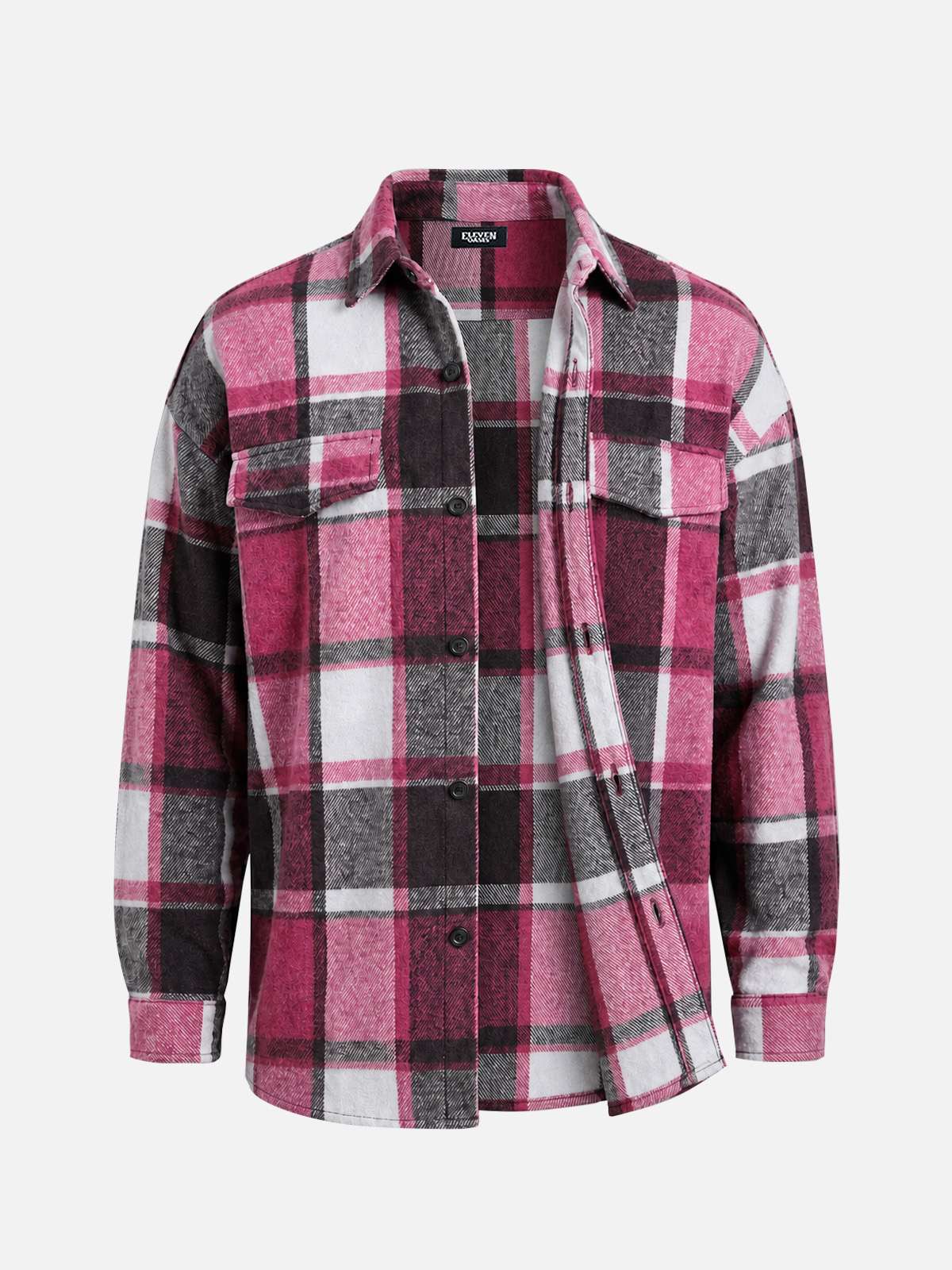 Men's Brushed Overscale Plaid Double Pocket Long Sleeve Shirt Eleven Oasis