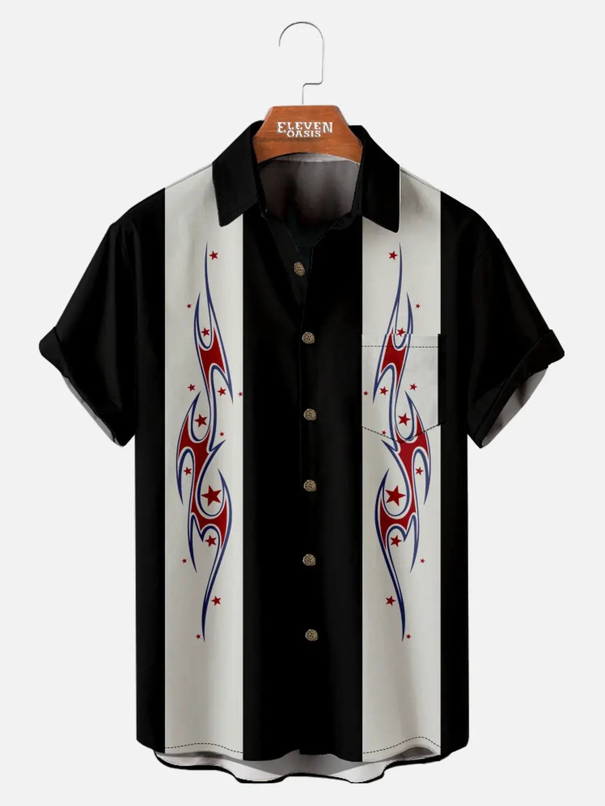 Men's Patriotic Star Swirl Bowling Short Sleeve Shirt ElevenOasis