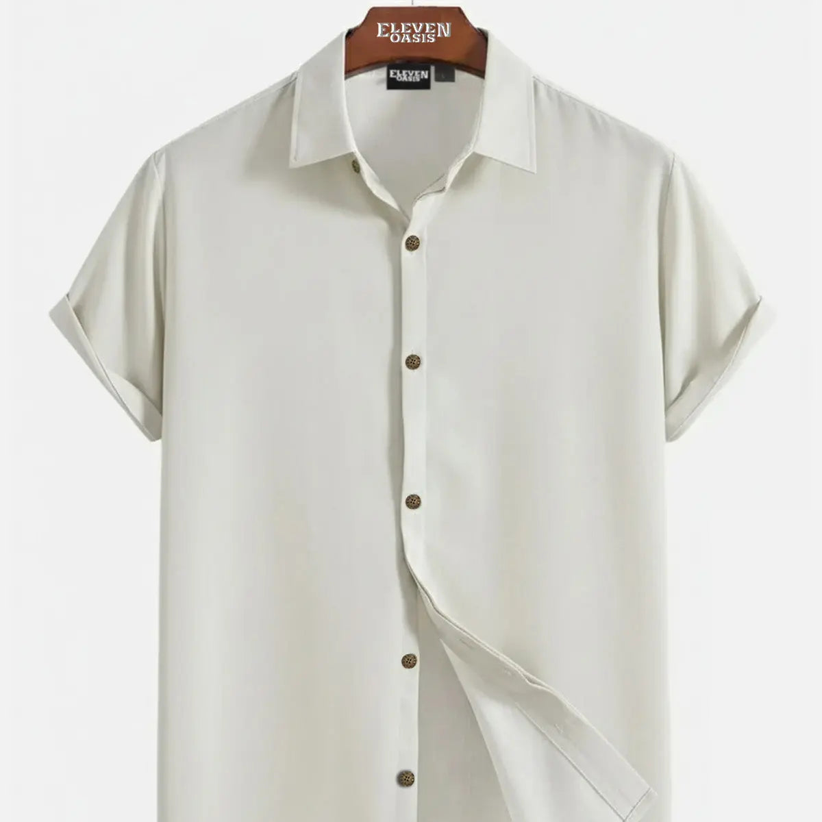 Men's Casual Linen-Feel Loose Printed Solid Color Button Short Sleeve Shirt ElevenOasis