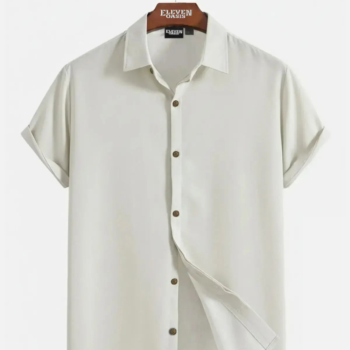 Men's Casual Linen-Feel Loose Printed Solid Color Button Short Sleeve Shirt ElevenOasis