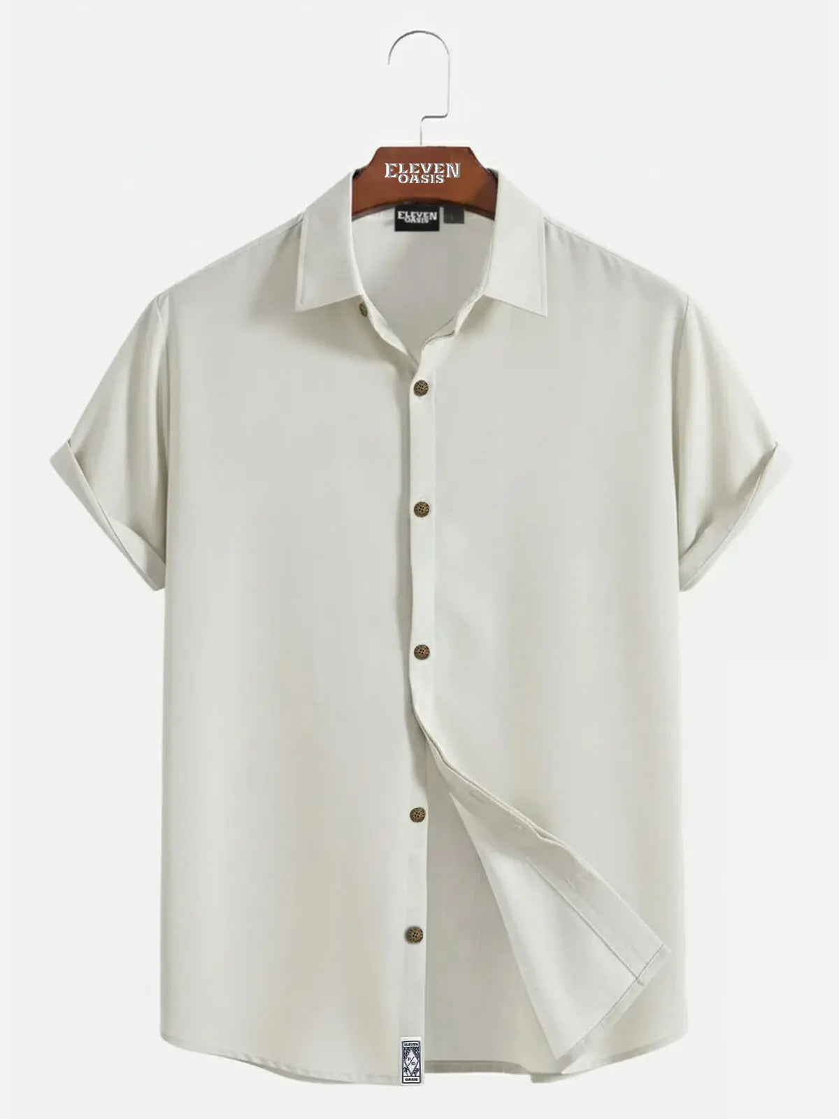 Men's Casual Linen-Feel Loose Printed Solid Color Button Short Sleeve Shirt ElevenOasis