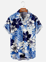 Men's Casual Floral Hibiscus Foliage Print Short Sleeve Shirt ElevenOasis