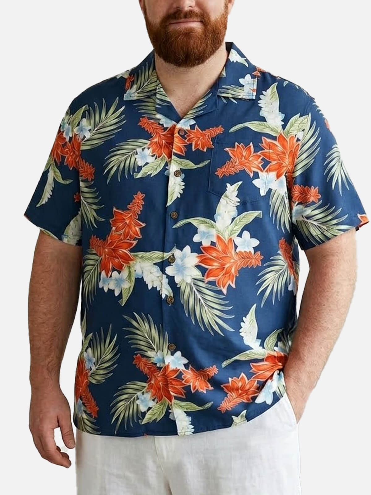 Tall Men's Tropical Palm Floral Short Sleeve Shirt Eleven Oasis