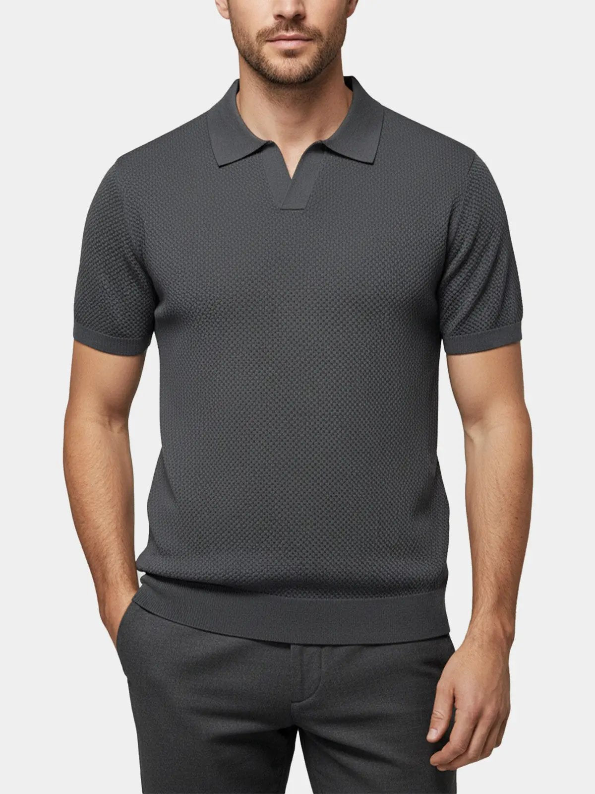 Men's Textured Knit Polo Short Sleeve Shirt ElevenOasis