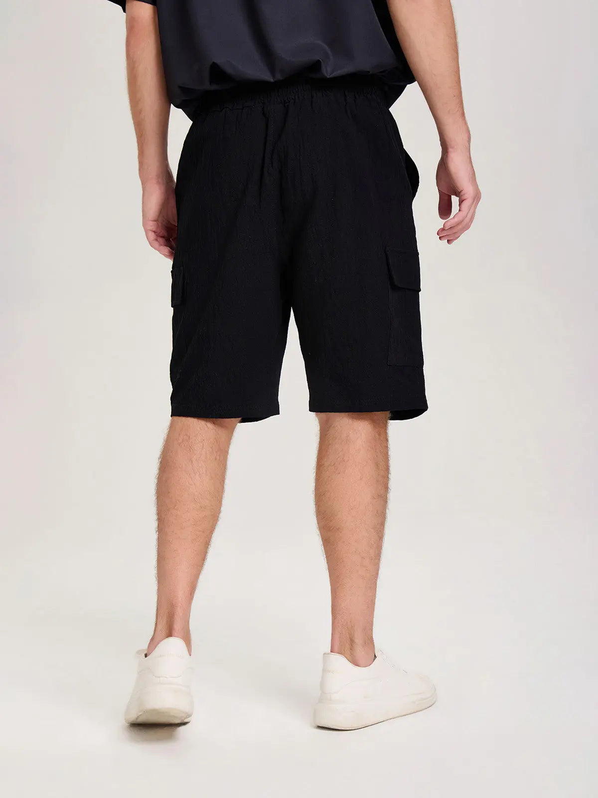 Men's Solid Color Linen Shorts Waist Drawstring Cargo Shorts ElevenOasis