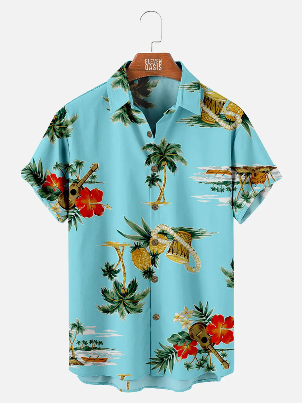 Pineapple Ukulele Coconut Tree Pattern Men's ShirtMens short sleeve shirts Big and tall Mens shirts Short sleeve shirts for men Mens 4xl shirts Casual short sleeve shirts