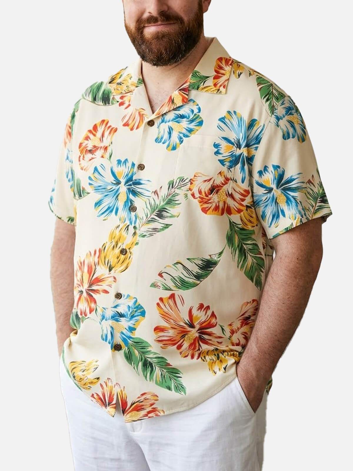 Tall Men's Vintage Tropical Floral Short Sleeve Shirt Eleven Oasis