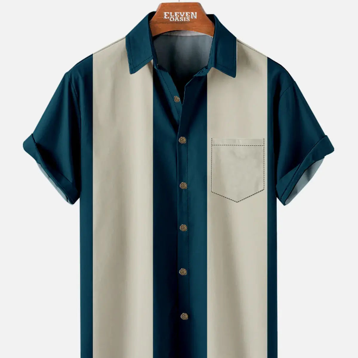 Men's Basic 50s Style Bowling Short Sleeve Shirt ElevenOasis