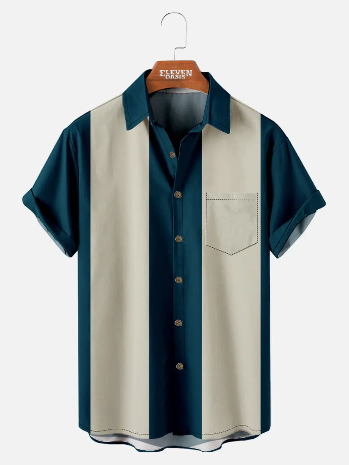 Men's Basic 50s Style Bowling Short Sleeve Shirt ElevenOasis