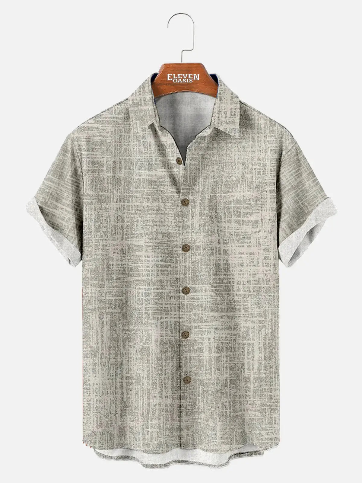 Men's Neutral Crosshatch Pattern Short Sleeve Shirt ElevenOasis