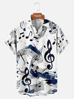 Men's Abstract Music Notes Print Short Sleeve Shirt ElevenOasis