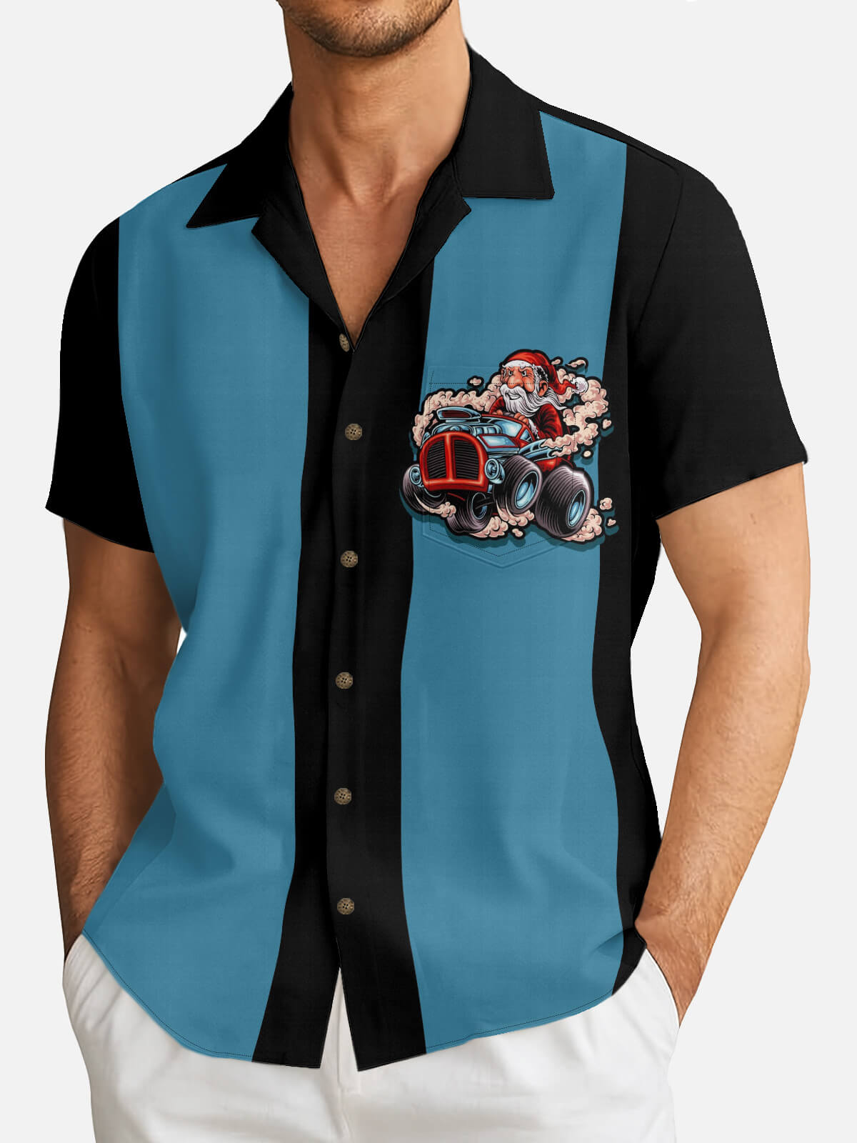 Men's Hot Rod Santa Christmas Short Sleeve Shirt Eleven Oasis