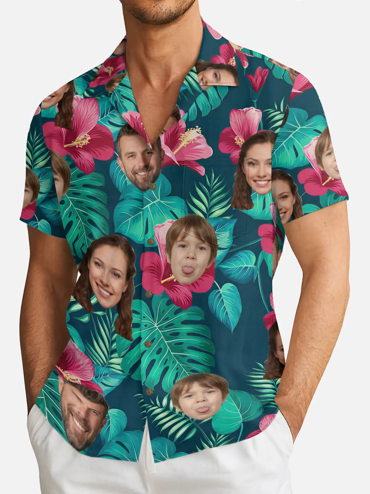Men's Custom Tropical Face Print Short Sleeve Shirt ElevenOasis