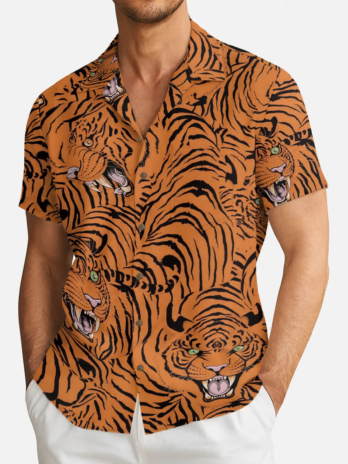 Tall Men's Japanese Tiger Wave Short Sleeve Shirt Eleven Oasis
