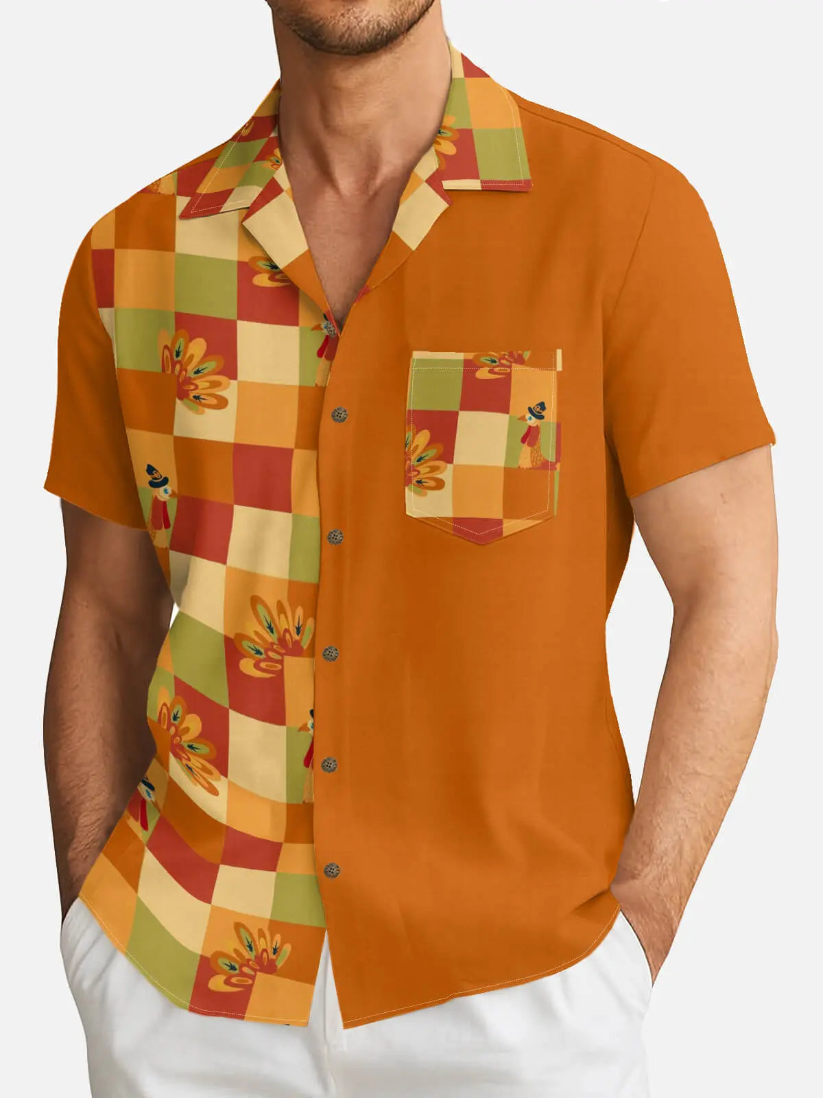 Tall Men's Thanksgiving Plaid Turkey Short Sleeve Shirt Eleven Oasis