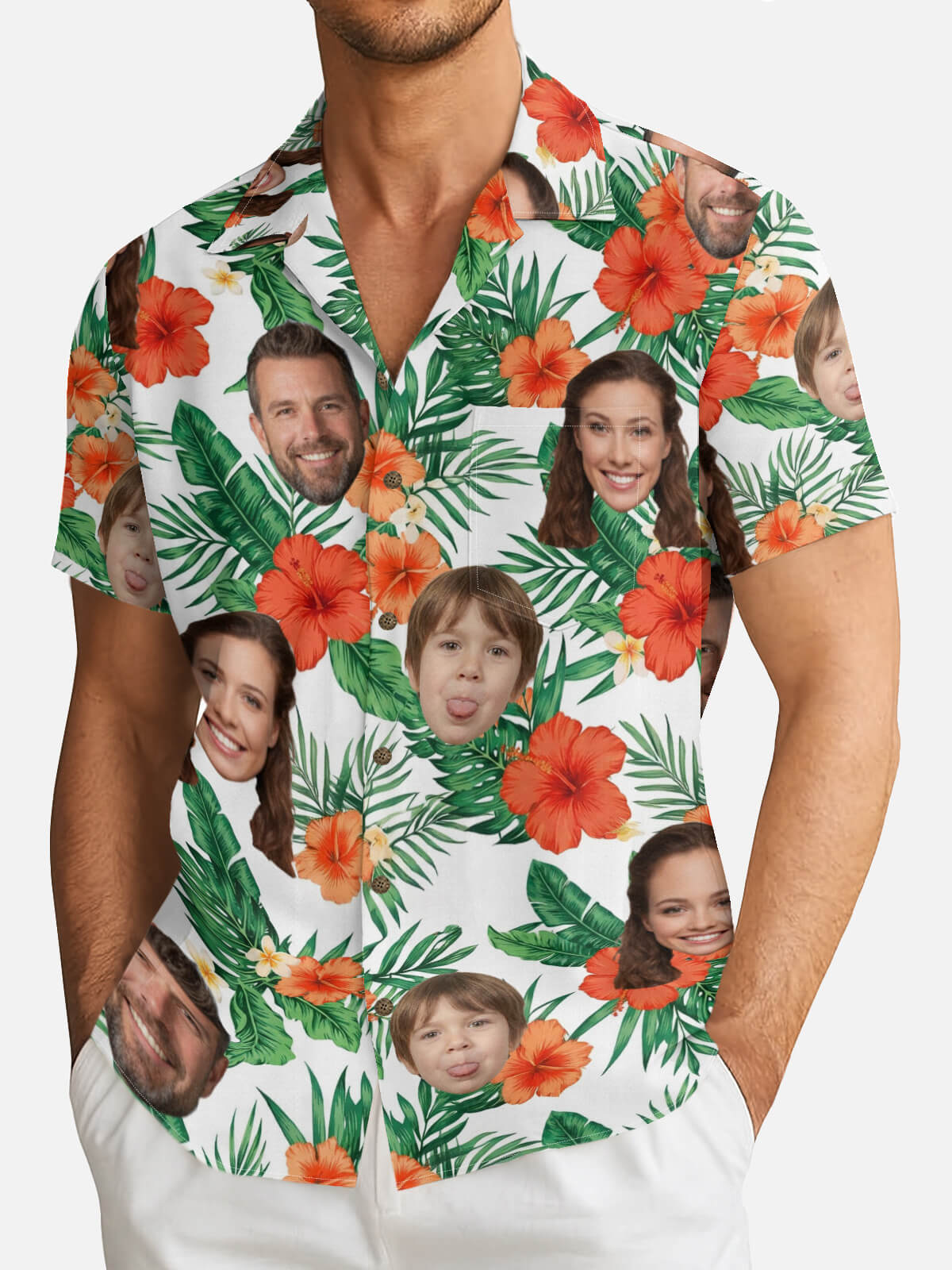 Men's Custom Tropical Face Print Short Sleeve Shirt ElevenOasis