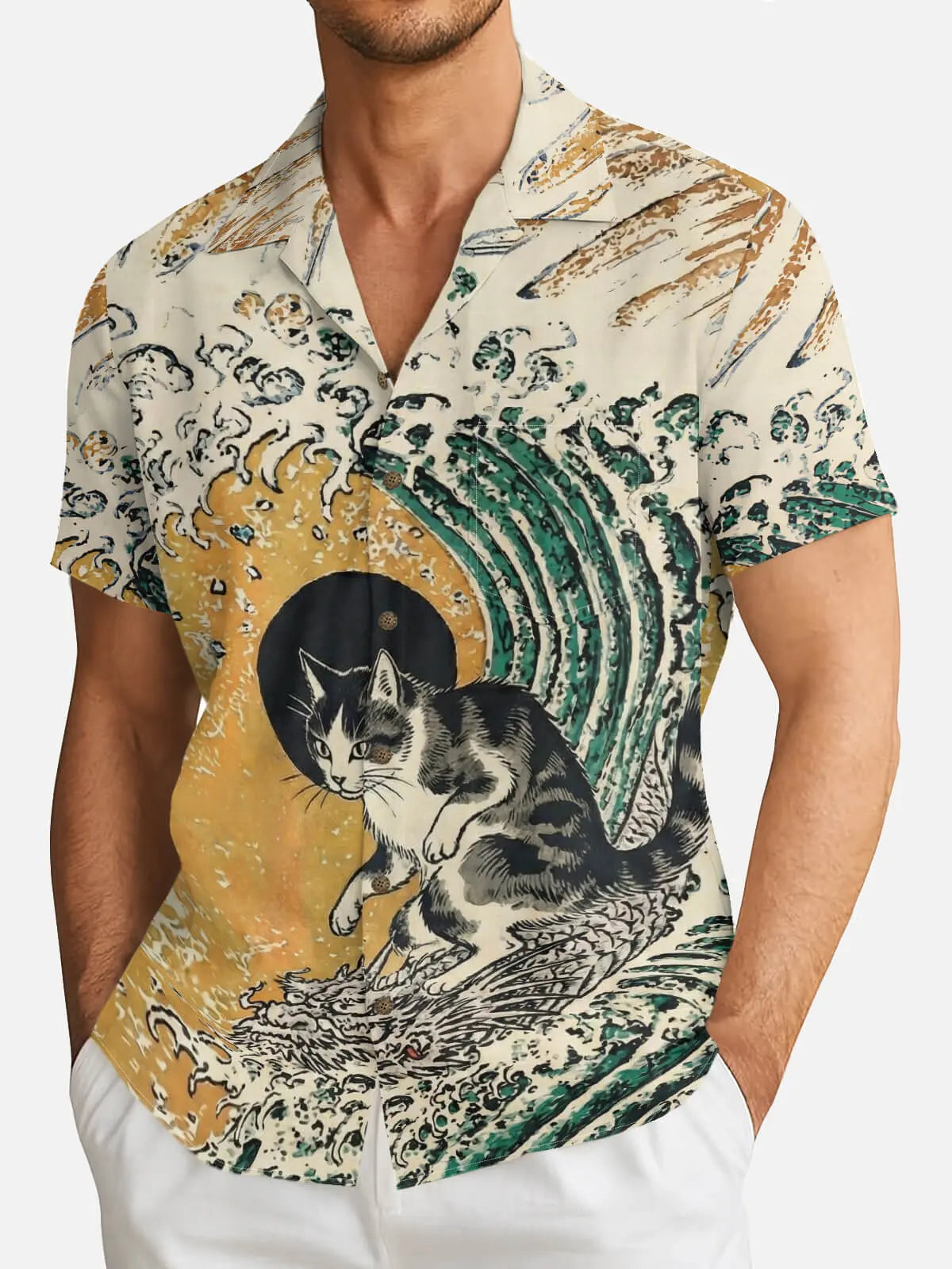 Tall Men's Ukiyo-e Wave Graphic Short Sleeve Shirt Eleven Oasis