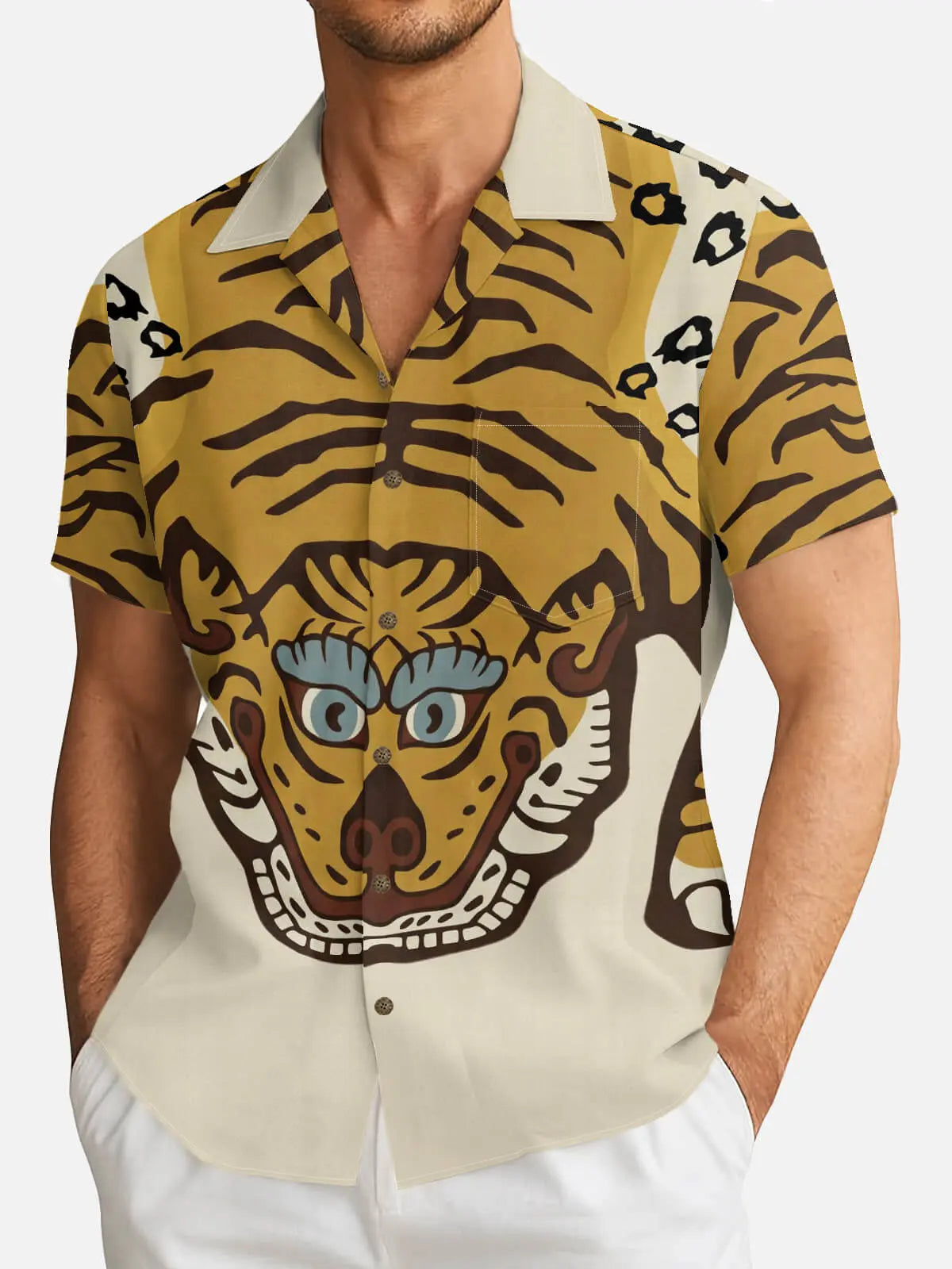 Tall Men's Korean Folk Tiger Short Sleeve Shirt Eleven Oasis