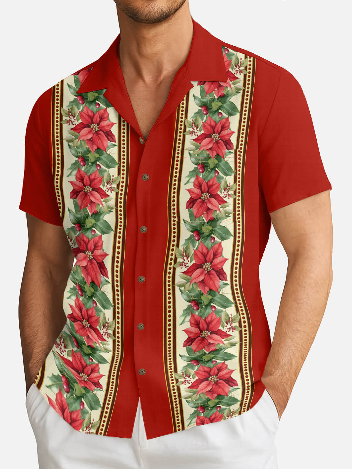 Men's Poinsettia Garland Christmas Short Sleeve Shirt Eleven Oasis