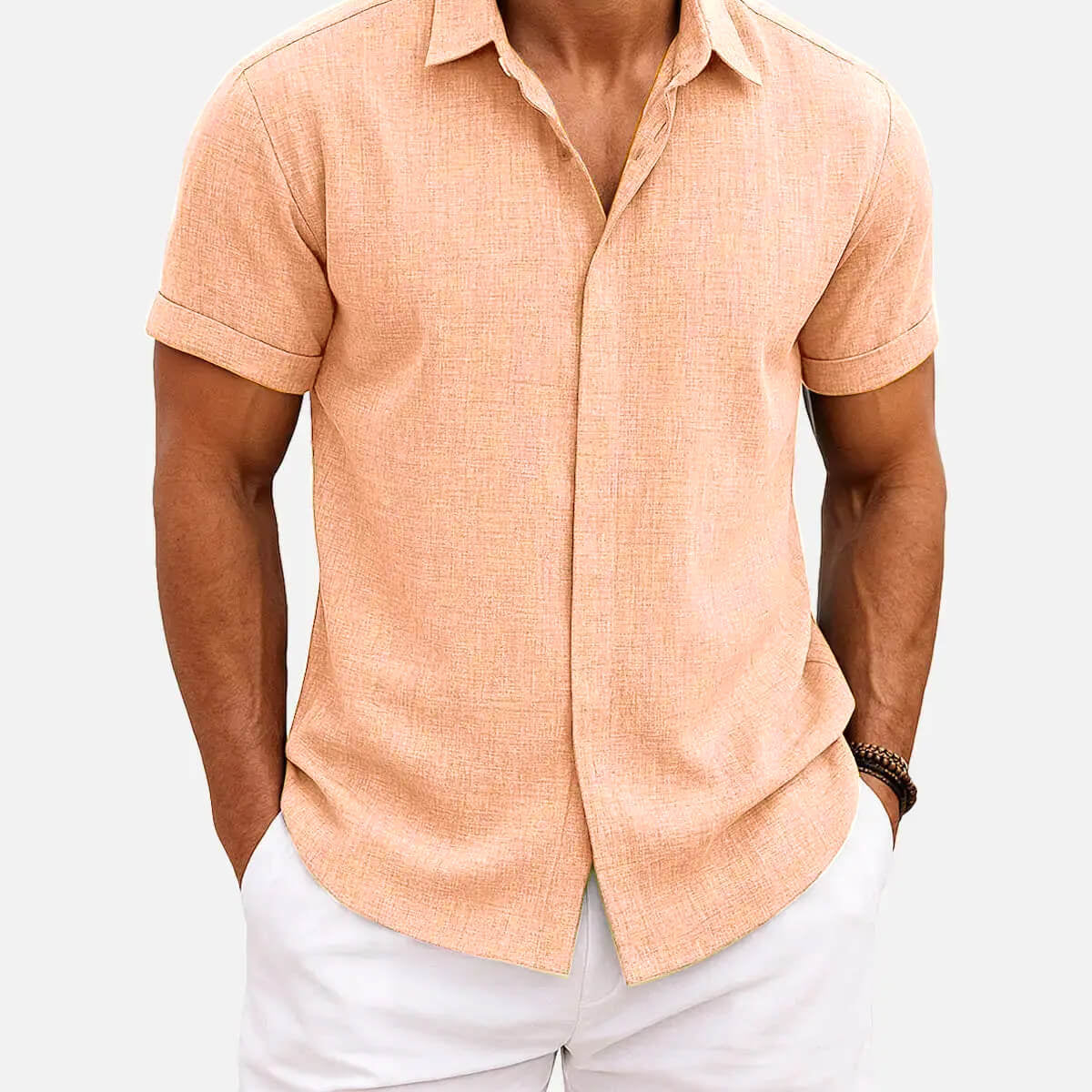 Men's Linen Cotton Blend Short Sleeve Shirt ElevenOasis