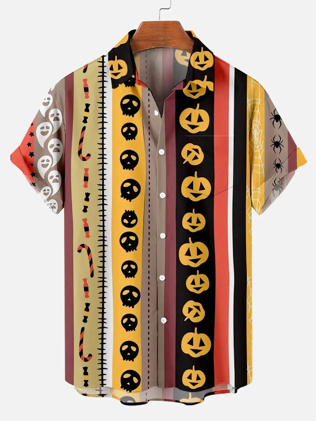 Tall Men's Halloween Stripe Pattern Short Sleeve Shirt Eleven Oasis
