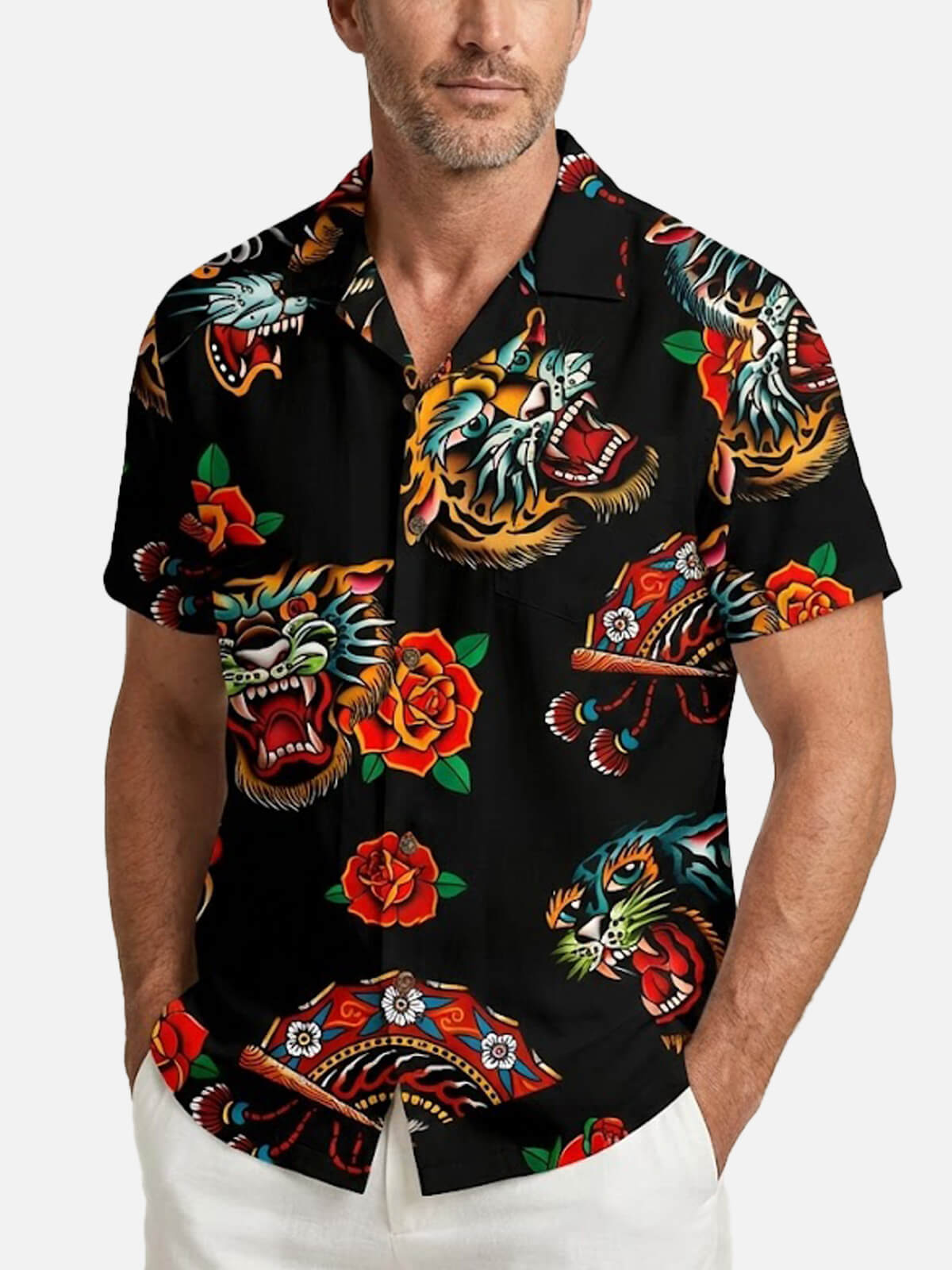 Men's Traditional Tiger Rose Short Sleeve Shirt Eleven Oasis