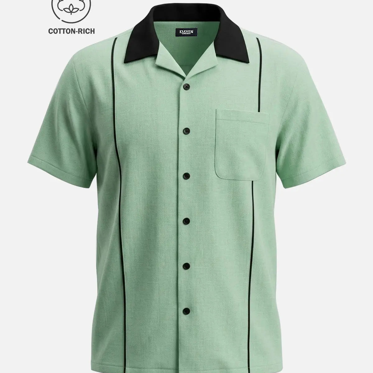 Men's Cotton Retro Piped Bowling Short Sleeve Shirt Eleven Oasis